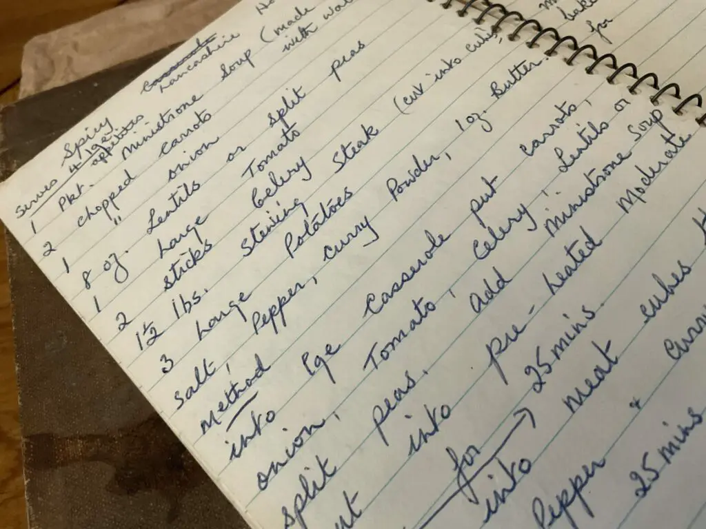 Look through old notebooks for handwritten family recipes to add to your blank recipe book