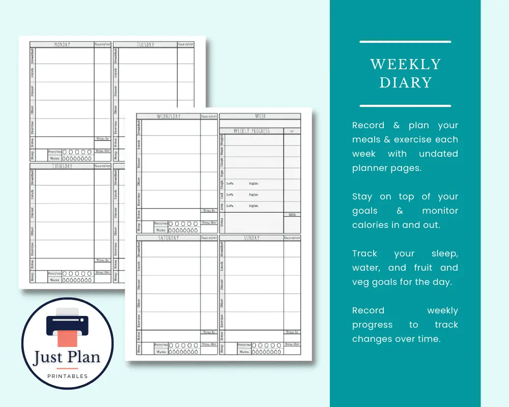 Weight loss tracker printable - weekly diary