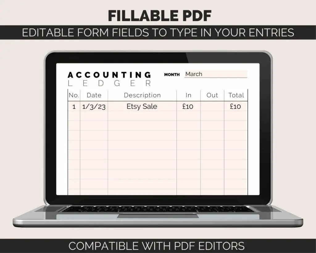 Printable Accounting Ledger - Fillable PDF with form fields to type into and fill in on a computer to print out later if desired.