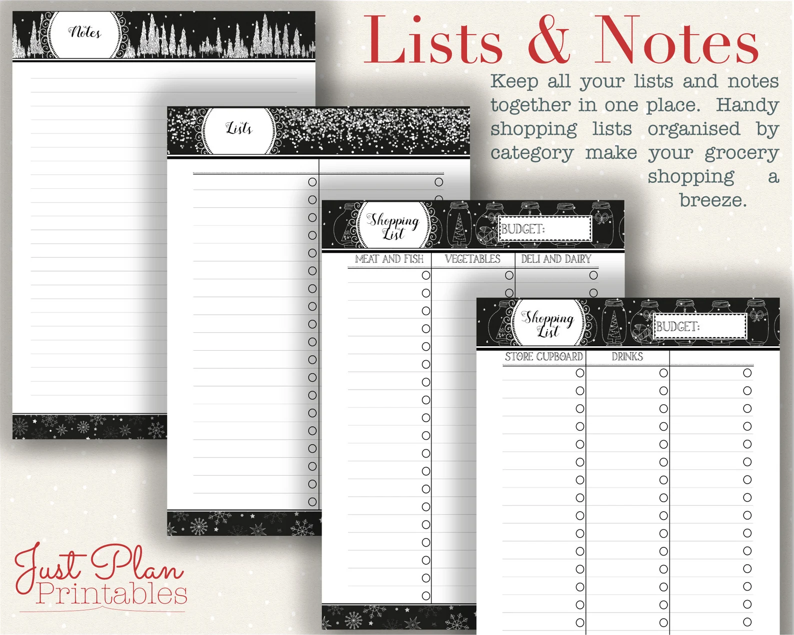 Christmas Planner Printables - Checklists and notes