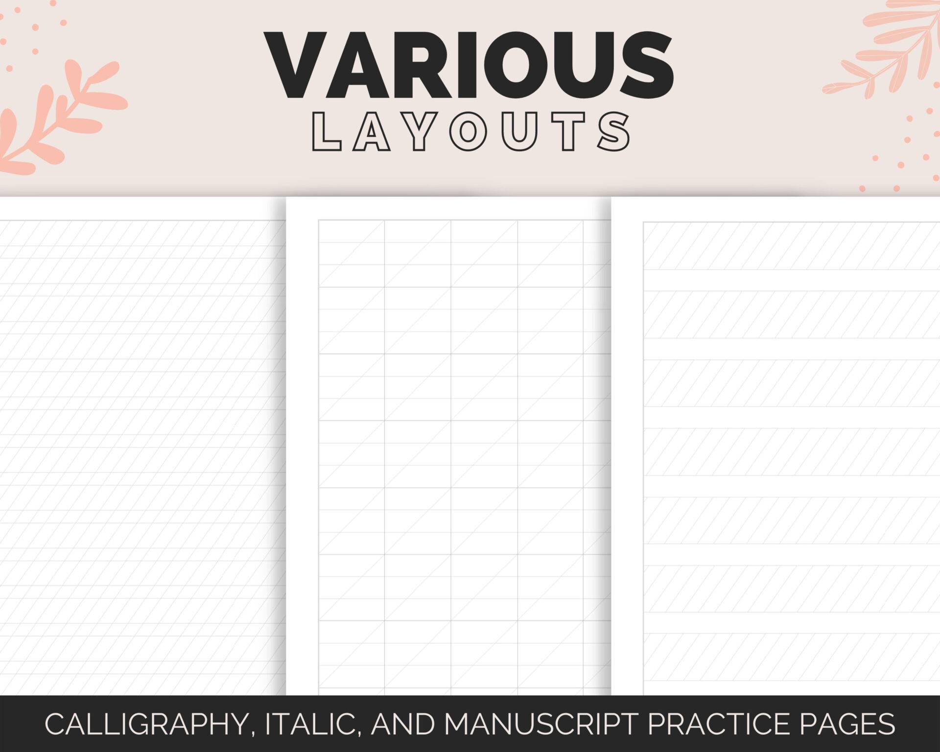 Calligraphy Practice Paper Printable - Various Layouts for hand lettering and calligraphy